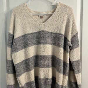 Knox Rose Cream and Gray Striped Sweater